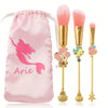 Princess Makeup Brush Set for Girls - Snow White & Little Mermaid Inspired Pink & Blue Soft Bristle Brushes