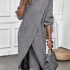 Women's Knitted Sweater Dress - Crew Neck Long Knit with Side Slit & Asymmetrical Hem
