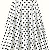 Polka Dot High-Waist Flared Midi Skirt with Button Ruffle Hem