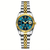 Elegant Women's Mechanical Watch - Gold Stainless Steel Band, Blue Dial, Boho World-Time Wristwatch, Ideal Gift