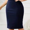 Plus Size Solid Bodycon Skirt - High Waist Knee-Length Slit Skirt for Spring & Summer
