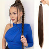 28-inch (71 cm) Long Straight Synthetic Ponytail Extension with Elastic Band - Black Heat-Resistant Soft Fiber