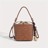 Woven Bucket Bag for Women - Drawstring Closure, Adjustable Shoulder Strap & Wristlet, Split Leather Carryall (White, Black, Burgundy, Coffee)