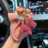 Cute Puppy Keychain with Sparkling Tassels & Bone Charm - Multicolor Dog Collar and Bag Charm (Pink, Black, Blue, Brown)