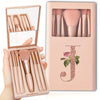 5-Piece Soft Fluffy Makeup Brush Set with Mirror – Rose Gold Letter Pattern, Travel Foundation & Eyeshadow Brushes