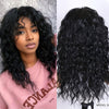 18-Inch (45 cm) Long Black Curly Wig with Bangs - Heat-Resistant Synthetic Hair, Rose Net Cap, Natural Look for Women