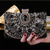 Black Rhinestone Beaded Evening Clutch with Detachable Strap, Kiss Lock Closure, Geometric Metal Frame Wedding Party Purse for Women