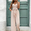 Women's Sleeveless V-Neck Belted Wide-Leg Jumpsuit - Casual Chic Spring/Summer