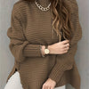 Women's Elegant Stand Collar Pullover Sweater with Side Slits - Long Sleeve Knit for Fall & Winter