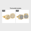 Set of 2 925 Sterling Silver Round Stud Earrings 7mm (0.27 in) — Micro Pave Cubic Zirconia, 18K Gold Plated Hip-Hop Unisex