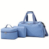 Women's Quilted Diamond 3-Piece Bag Set – Large Capacity Nylon Travel Tote, Removable-Strap Handbag & Square Makeup Bag