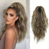 7JHH WIGS Water Wave Clip-In Ponytail Extensions – 18-inch (45 cm) Light Beige & Brown with Blonde Highlights, Natural Brown Roots, Heat-Resistant Synthetic for Volume & Length