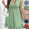 Plus Size Polka Dot Fit and Flare Dress - Deep V Neck Shirred Waist