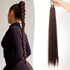 28-Inch (71 cm) Long Straight Synthetic Ponytail Extension, Wrap-Around Boxing Braid with Elastic Hair Ring for DIY