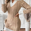 Women's Color-Block Slim-Fit Sweater Dress - Long Sleeve Round Neck Knit, Machine Washable