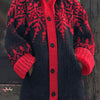 Plus Size Oversized Hooded Knit Coat - Chunky Jacquard Snowflake Embroidery, Contrast Trim, Casual Winter Coat