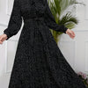 Women's Elegant Long Sleeve Maxi Dress Tie-Waist Polka Dot Flowy Evening Gown for Weddings, Office & Casual