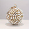 Faux Pearl Rhinestone Ball Evening Clutch Bag, Beaded Metal Handbag for Wedding Prom Party