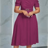 Women's V-Neck Ruched Midi Dress with Belted Waist, Short Sleeve Flowy Skirt for Spring/Summer