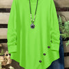 Plus Size Women's Loose Fit Long Sleeve Top with Button Detail, Round Neck & Asymmetrical Hem