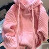 Cozy Pink Hooded Knit Sweater with Pockets - Warm Fall Winter Pullover for Women