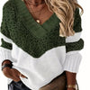 Plus Size Colorblock Leopard V-Neck Long Sleeve Pullover Sweater for Women