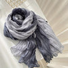Gradient Blue Pleated Scarf - Lightweight Breathable Viscose Shawl Wrap, Boho Beach & Casual Long Scarf