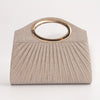 Women's Glitter Evening Clutch with Round Ring Handle – Pleated Surface, Double Magnetic Closure, Removable Crossbody Strap for Weddings & Parties