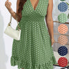 Plus Size Polka Dot Fit and Flare Dress - Deep V Neck Shirred Waist