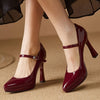 Burgundy Stiletto Heels for Women – Pointed Toe Ankle Strap High Heel Pumps, Smooth Faux Leather Office Dress Shoes