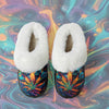 Psychedelic Leaf Art Plush Velvet Slippers, 1 Pair - Soft Warm Slip-On with Non-Slip EVA Sole for Indoor & Outdoor