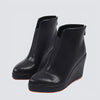 Women's Beige Wedge Ankle Boots – Zipper Closure, Round Toe, PU Upper & TPR Sole, Winter Dress Boots