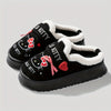 Women's Plush Cartoon Cat Slip-On Slippers - Winter Warm Indoor House Slippers with Soft Fabric & EVA Sole