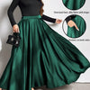 Plus Size Women's Elegant Flared Skirt – Long Solid Woven Polyester with Pockets, Non-Stretch, All-Season