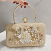Floral Embellished Red & Gold Clutch for Women – Detachable Chain Evening Handbag for Weddings & Parties