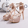 Glitter D'Orsay Stiletto Heels with Ankle Strap, Chunky Platform, Round Toe Pumps