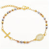 18K Gold-Plated 3mm Stainless Steel Bead Cross Bracelet Religious Rosary Wristband
