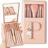 5-Piece Soft Fluffy Makeup Brush Set with Mirror – Rose Gold Letter Pattern, Travel Foundation & Eyeshadow Brushes
