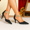 Elegant Women's Pointed Toe Stiletto Heels with Gold Belt Accent & Back Zipper