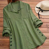 Women's Striped Boho Side-Button Blouse — Lapel Collar Roll-Up Sleeve Casual Shirt