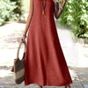 Women's V-Neck Sleeveless Maxi Dress – Elegant Loose Flowy Long Dress in Burgundy | All-Season, Machine Washable