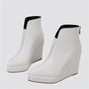 Women's Beige Wedge Ankle Boots – Zipper Closure, Round Toe, PU Upper & TPR Sole, Winter Dress Boots