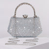 Silvery Sequin Rhinestone Women's Evening Clutch Bag with Metal Handle and Buckle for Party, Wedding & Night Out