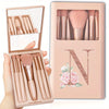 5-Piece Soft Fluffy Makeup Brush Set with Mirror – Rose Gold Letter Pattern, Travel Foundation & Eyeshadow Brushes