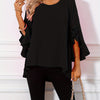 Women's Solid Crew Neck Ruffle Sleeve Blouse – Elegant Spring & Summer Woven Top