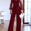 Polka Dot V-Neck Long Sleeve Jumpsuit for Women — Elegant Spring Jumpsuit