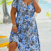 Plus Size Floral Deep V-Neck Short Sleeve Dress - Stretchy Fitted Casual Beach Dress for Spring Summer Fall