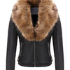 Women's Retro Faux Leather Motorcycle Jacket with Detachable Large Fur Collar - Fall/Winter