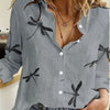 Women's Loose Fit Dragonfly Print Shirt - Lightweight Breathable Lapel Collar Blouse for Summer