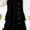 Plus Size Midi Sweater Dress High Neck Long Sleeve French-Style Twist Knit with Gold Buttons Soft Comfortable Fall Winter Party Evening